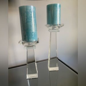 2 glass crystal candle holders